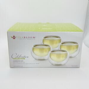 Teabloom Petite Insulated 4 Glass Cups 3.4oz Heat Resistant Borosilicate Tea